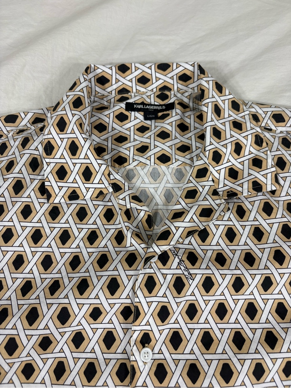 Karl Lagerfeld Mens Multicolor Geométric Short Sleeve Button Up Shirt L